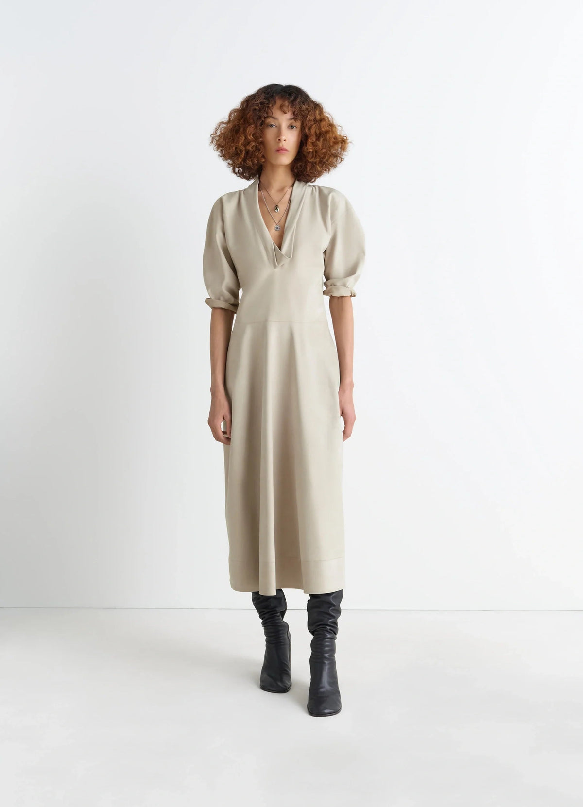 LEATHER V-NECK DRESS
