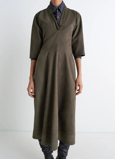 LEATHER V-NECK DRESS