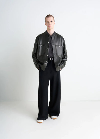 LEATHER COLLARSTAND OVERSHIRT