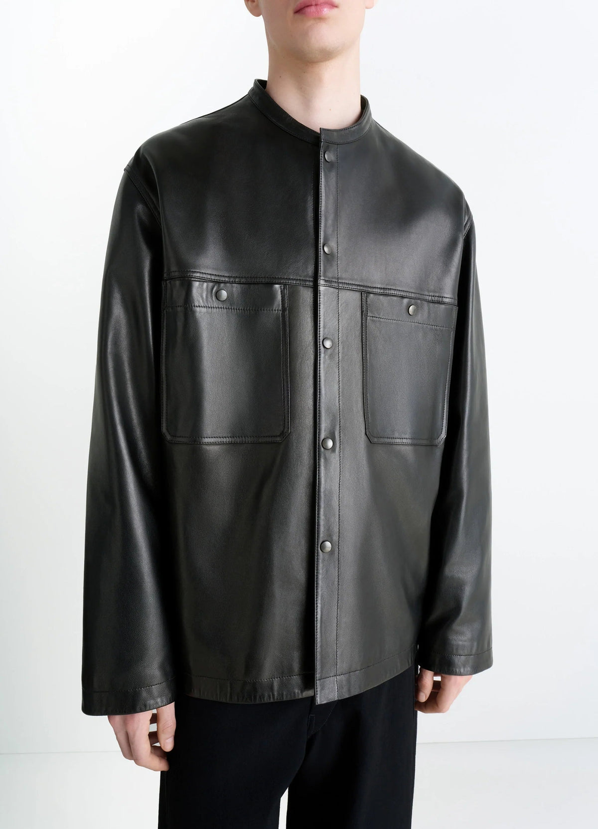 LEATHER COLLARSTAND OVERSHIRT