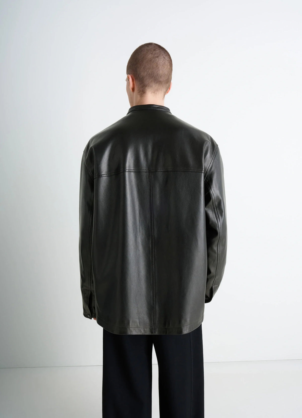 LEATHER COLLARSTAND OVERSHIRT