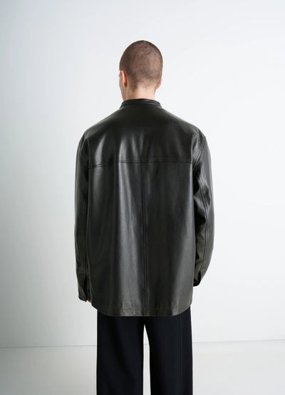 LEATHER COLLARSTAND OVERSHIRT
