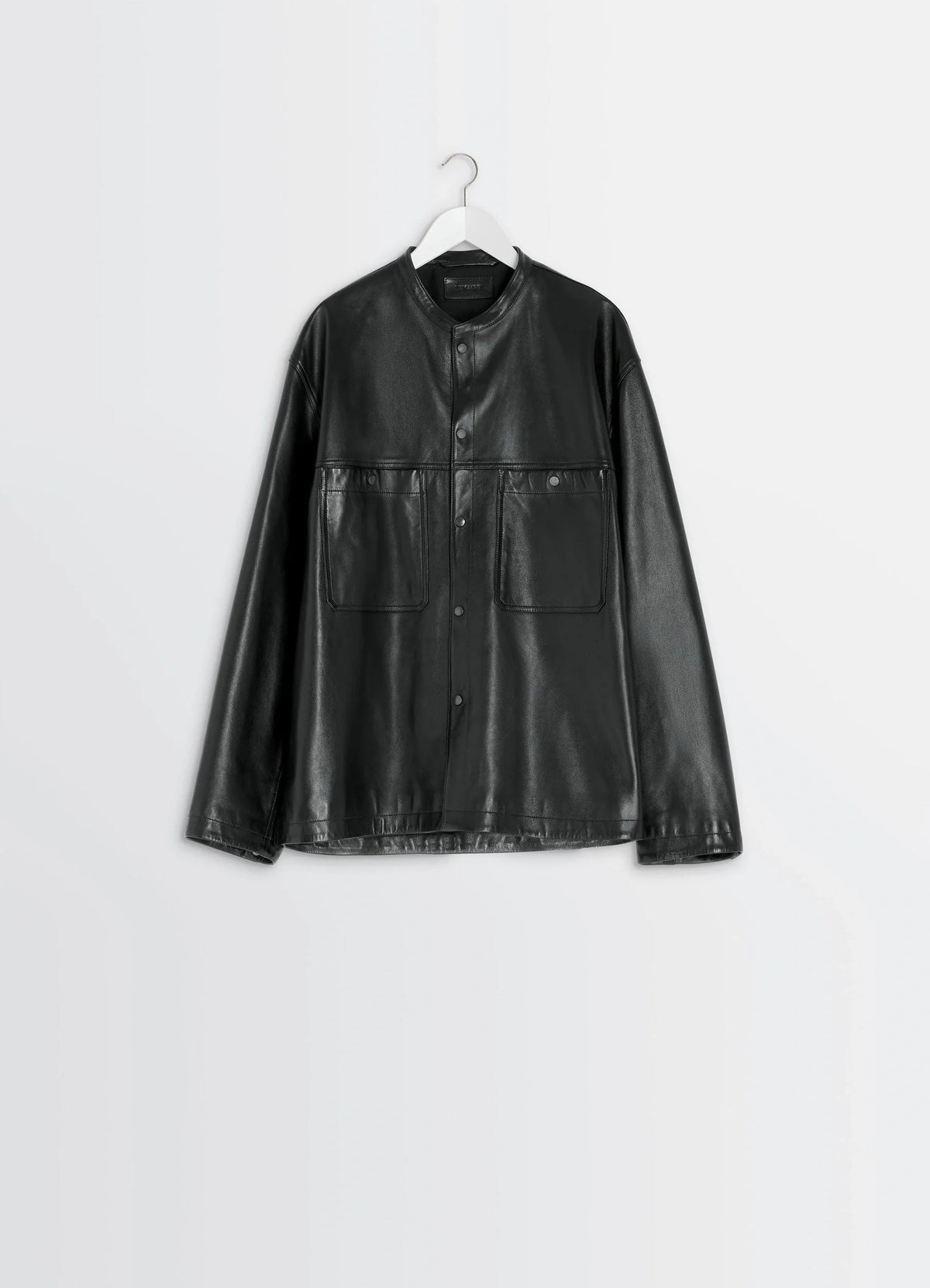 LEATHER COLLARSTAND OVERSHIRT