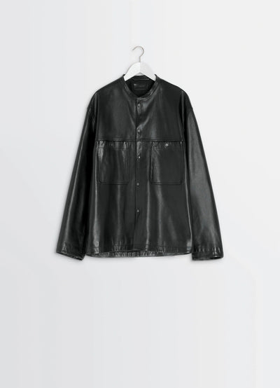 LEATHER COLLARSTAND OVERSHIRT