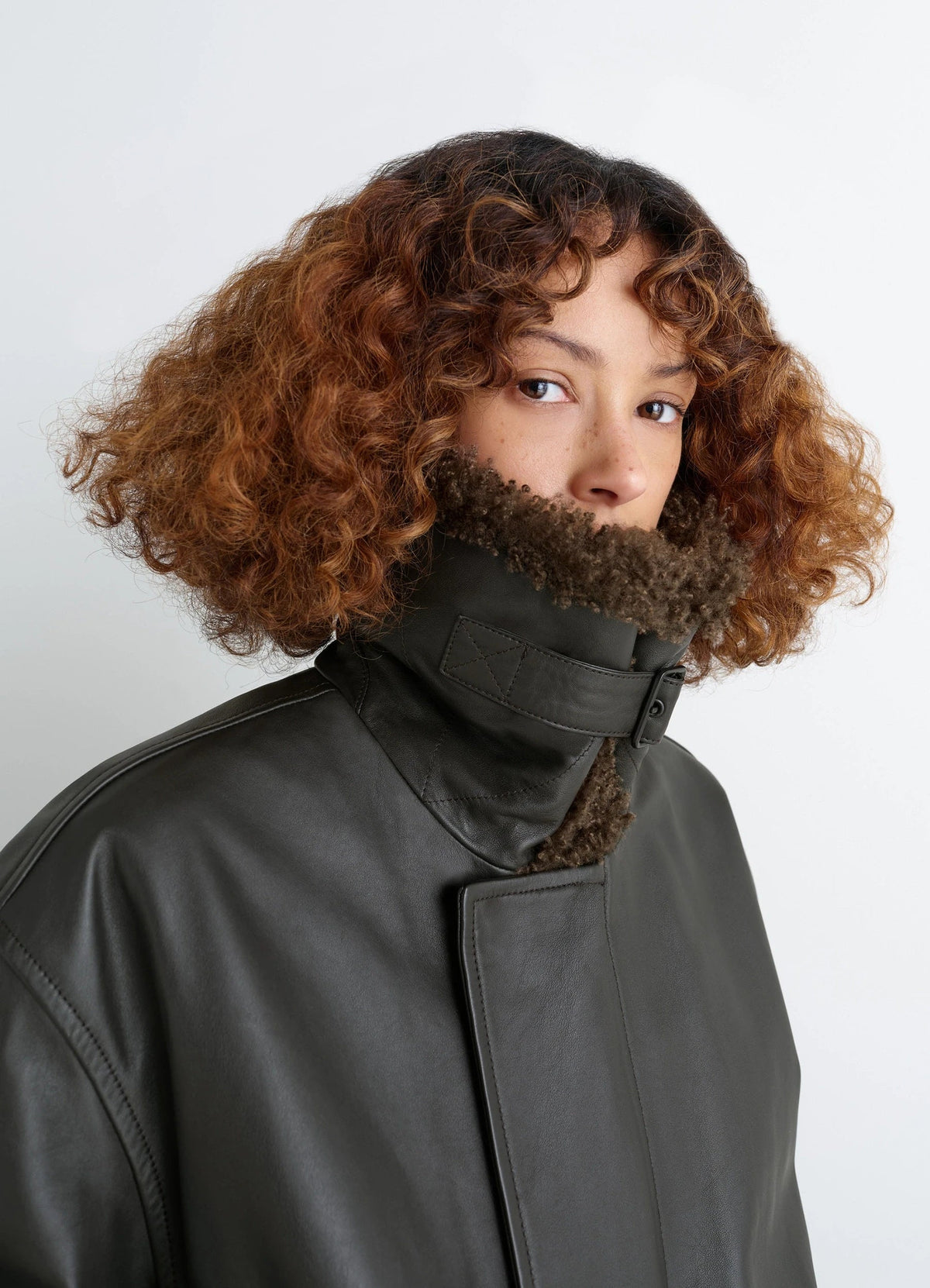 LEATHER BLOUSON WITH SHEARLING COLLAR
