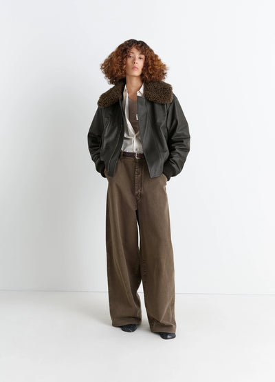 LEATHER BLOUSON WITH SHEARLING COLLAR