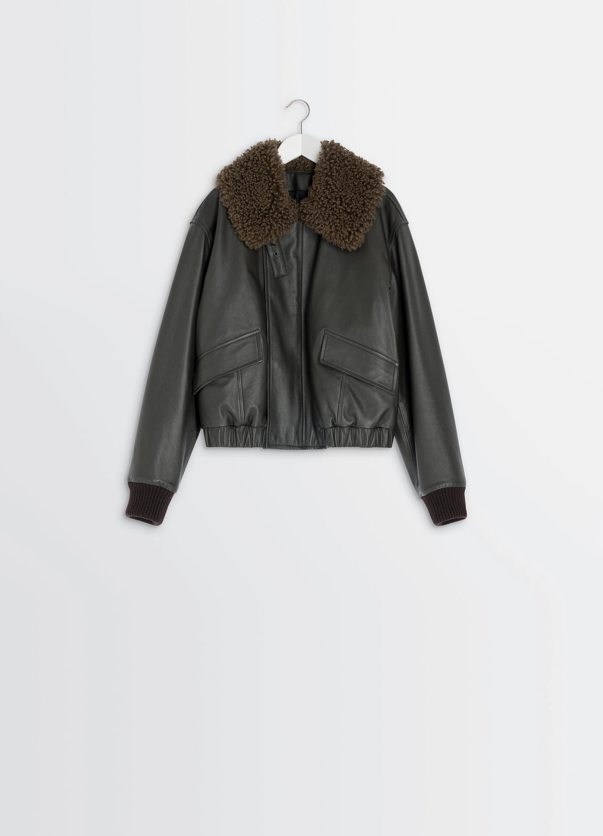LEATHER BLOUSON WITH SHEARLING COLLAR