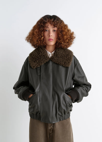 LEATHER BLOUSON WITH SHEARLING COLLAR