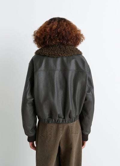 LEATHER BLOUSON WITH SHEARLING COLLAR