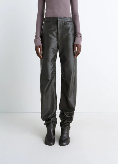 LEATHER FIVE POCKETS TWISTED PANTS