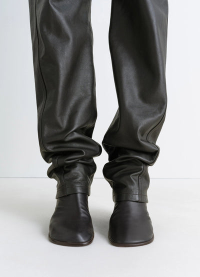 LEATHER FIVE POCKETS TWISTED PANTS