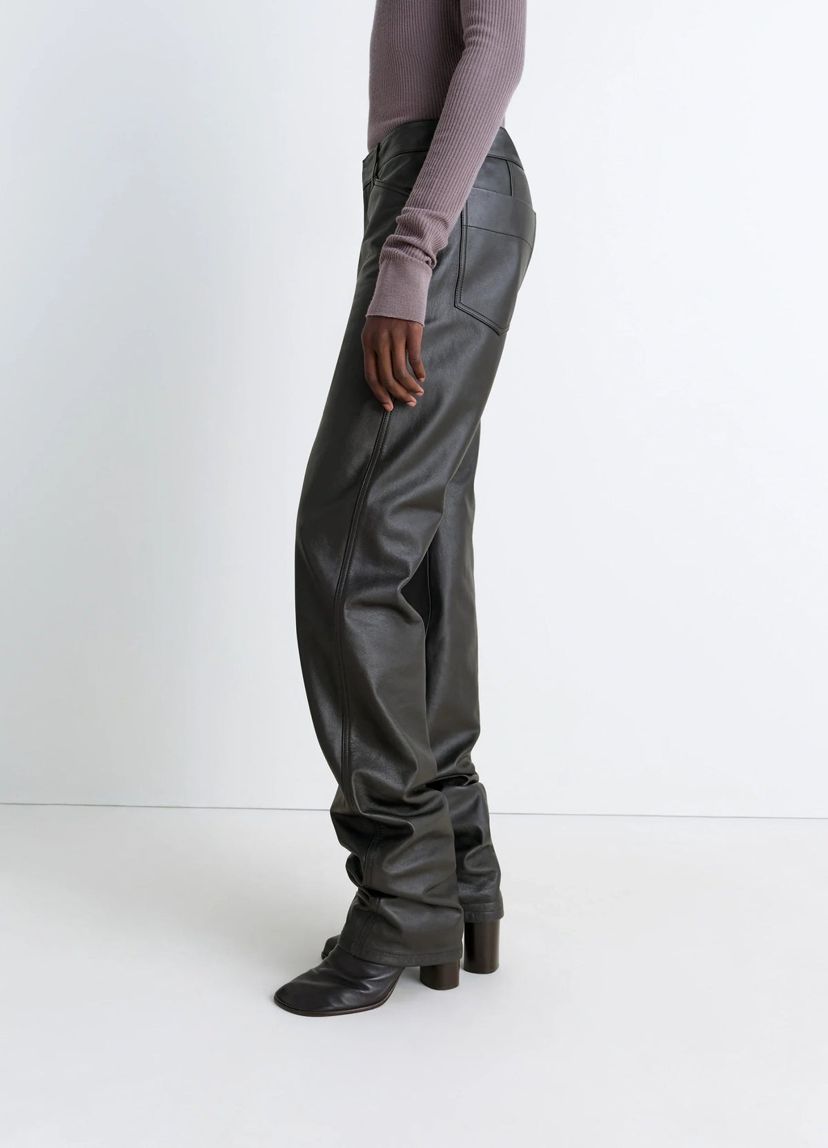 LEATHER FIVE POCKETS TWISTED PANTS
