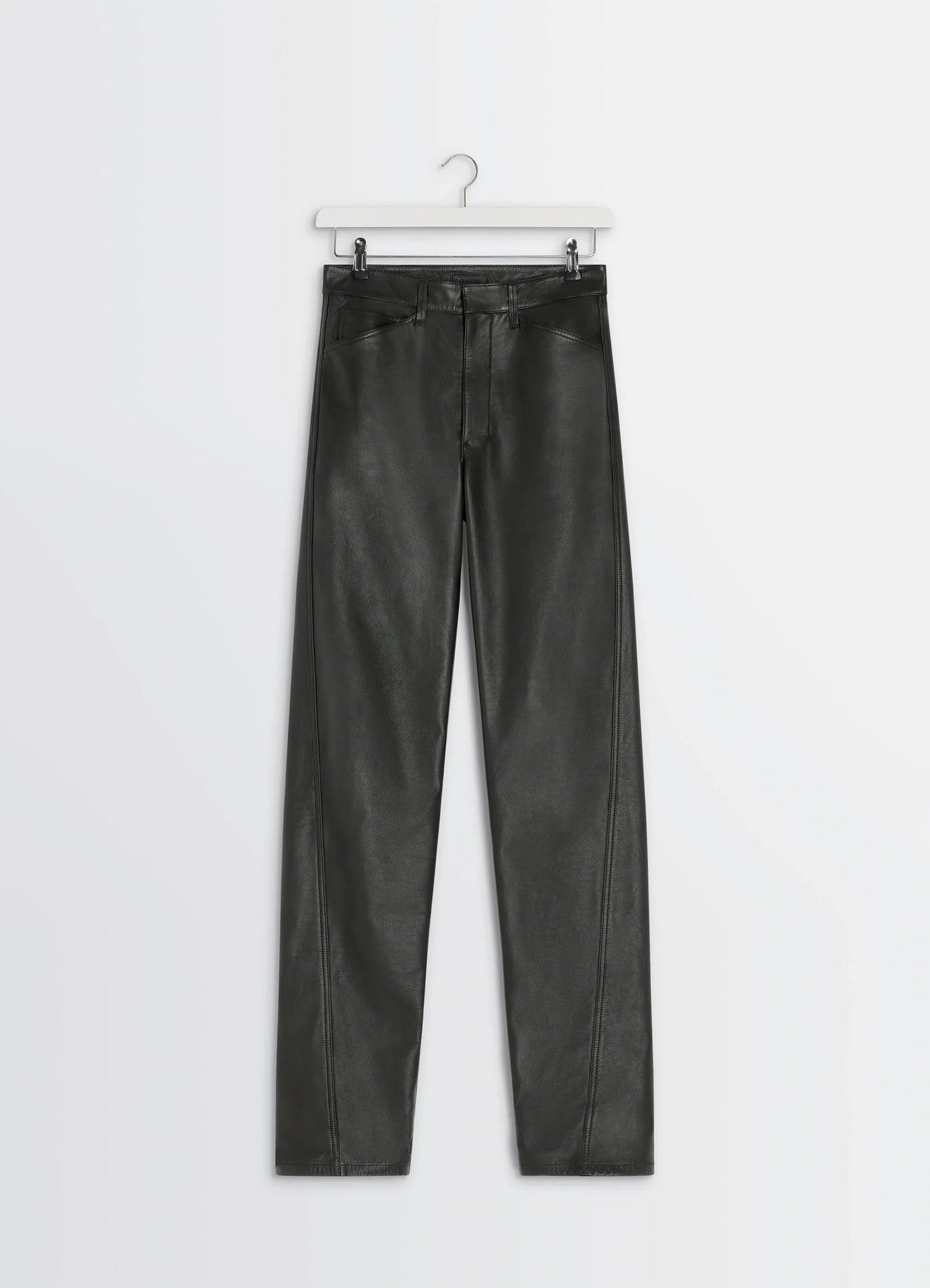 LEATHER FIVE POCKETS TWISTED PANTS