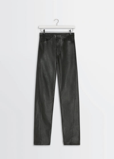 LEATHER FIVE POCKETS TWISTED PANTS